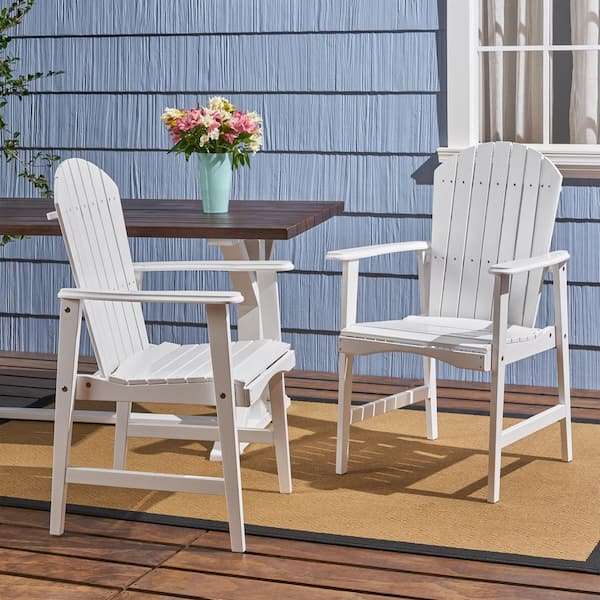Outdoor Weather Resistant Acacia Wood White Adirondack Dining Chairs Set of 2 for Patio and Backyard