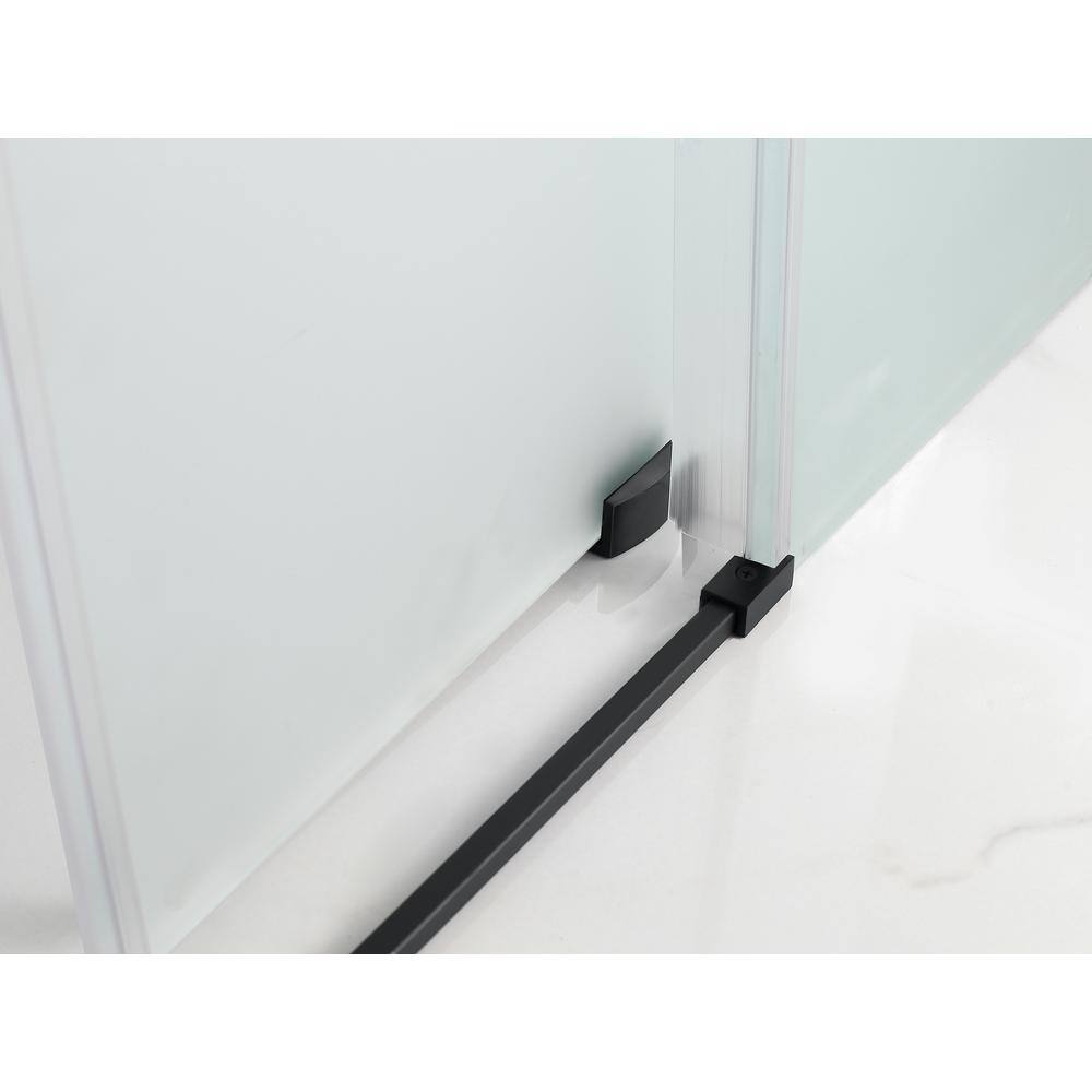 Langham XL Matte Black Frameless Sliding Shower Door with Frosted Glass