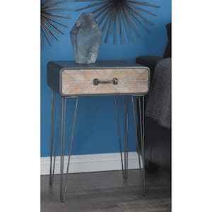 12 in. Black Single Drawer Large Rectangle Wood End Accent Table