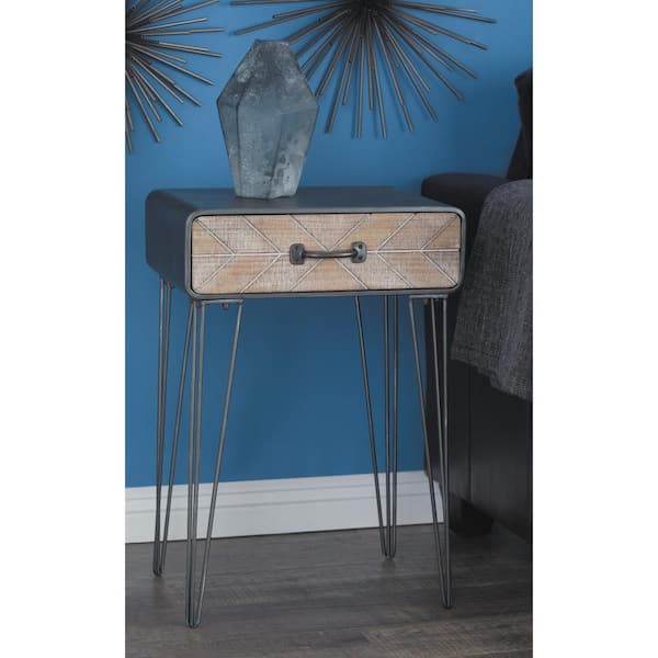 Litton Lane 12 in. Black Single Drawer Large Rectangle Wood End Accent Table