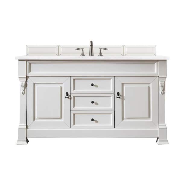 James Martin Vanities Brookfield 60 in. W x 23.5 in. D x 34.3 in. H Single Bathroom Vanity in Bright White with Arctic Falls Top
