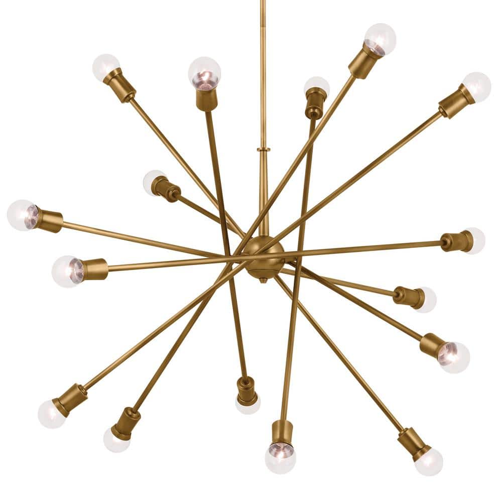 Natural Brass 16-Light Sputnik Chandelier with Adjustable Arms