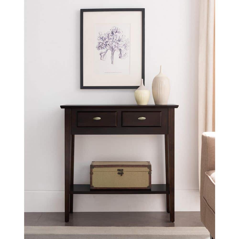 Chocolate Oak Slim Hall Console Table with Storage