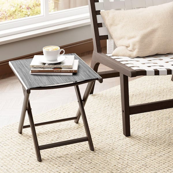 Foldable Aluminum Outdoor Side Table in Black Grey