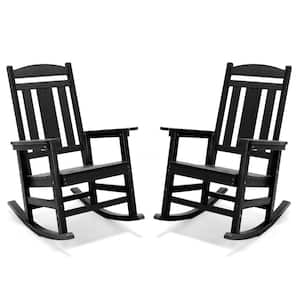 Black Plastic Outdoor Indoor All Weather Resistant Patio Outdoor Rocking Chair (Set of 2)