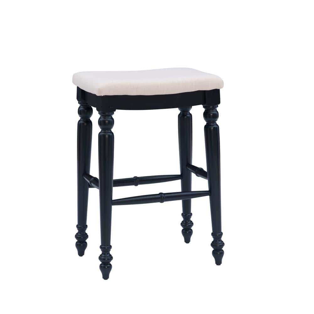 Marino 30 in. Black Backless Wood Bar Stool with Fabric Seat