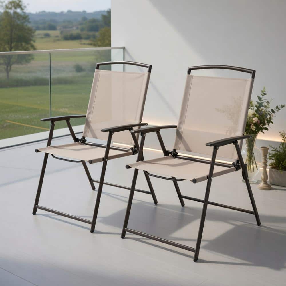 2-Pack Modern Beige Patio Dining Chairs with Armrests, Rust-Resistant Steel Frame, Foldable & Lightweight for Outdoor Di price history on PriceWatchPro