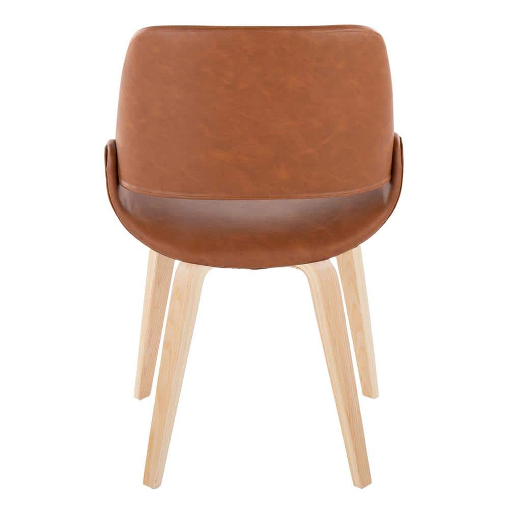Camel Faux Leather and Natural Wood Upholstered Chair Set