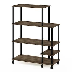 Turn-N-Tube 46 in. Tall Columbia Walnut/Black Wood 4-Shelf Etagere Bookcase with Wheels