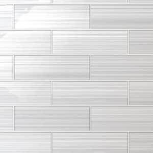 Hand Painted Rectangular 4 in. x 12 in. Neutral Gray 10 Glass tile (10 sq. ft./per Case)