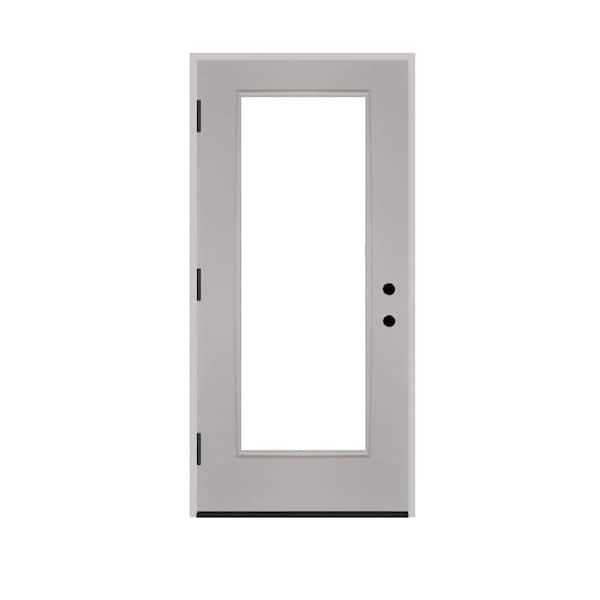 Legacy 36 in. x 80 in. Right-Hand/Outswing Full Lite Clear Glass White Primed Fiberglass Prehung Front Door w/4 in. Jamb