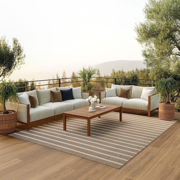 Positano Jute Ivory 9 ft. x 12 ft. Stripes Contemporary Area Rug
