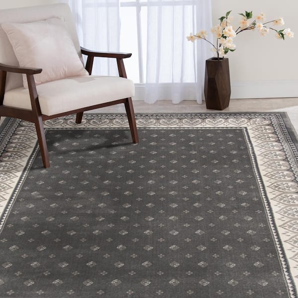 Kurdamir Fleur de Lis Dove/Oyster 8 ft. x 11 ft. Traditional Polypropylene Area Rug
