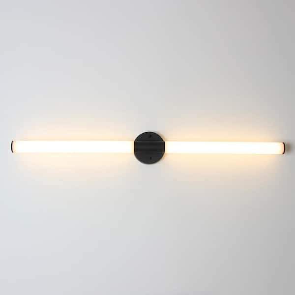 UMEILUCE 35.8 in. 2-Light Black LED Bathroom Vanity Light Bar with Tube Acrylic Shade 3000K Warm Light