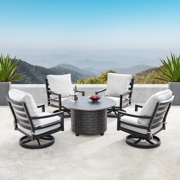 Oakland Living Hudson Luxurious Antique Copper 5-Piece Aluminum Patio Fire Pit Deep Seating Set with Light Grey Cushions