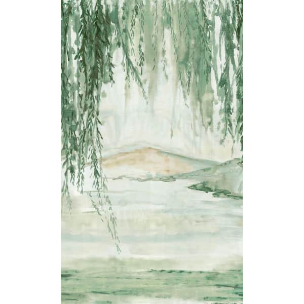 Walls Republic Green Landscape Painting Mountain View Printed Non-Woven Paper Non-Pasted Textured Wallpaper L: 8 ft. 8 in. x W: 83 in.