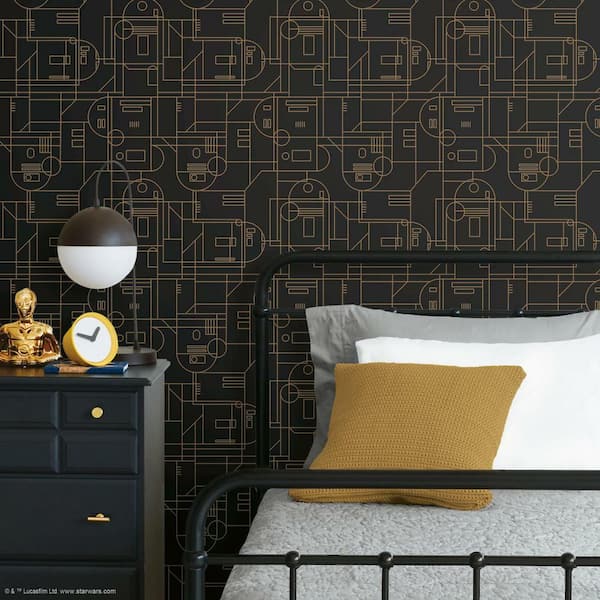 Star Wars R2D2 Black and Yellow Geometric Peel and Stick Wallpaper (Covers 28.29 sq. ft.)