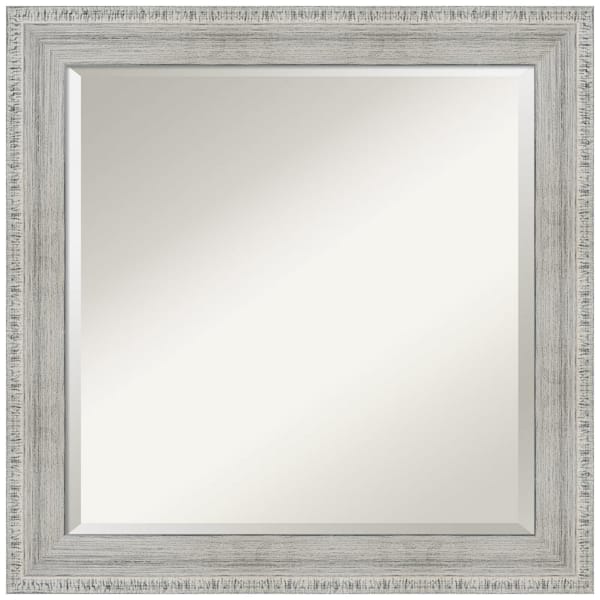 Amanti Art Rustic White Wash 24.5 in. x 24.5 in. Beveled Square Wood Framed Bathroom Wall Mirror in White