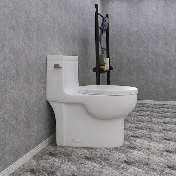 Opvande 1-Piece 1.28 GPF Single Flush Elongated Toilet in Glossy White Seat Included