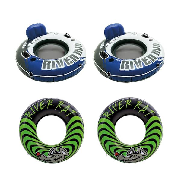 Intex River Run Multi-Color Round Vinyl River Beach Pool Tubes (2-Pack) and River Rat Tubes (2-Pack)
