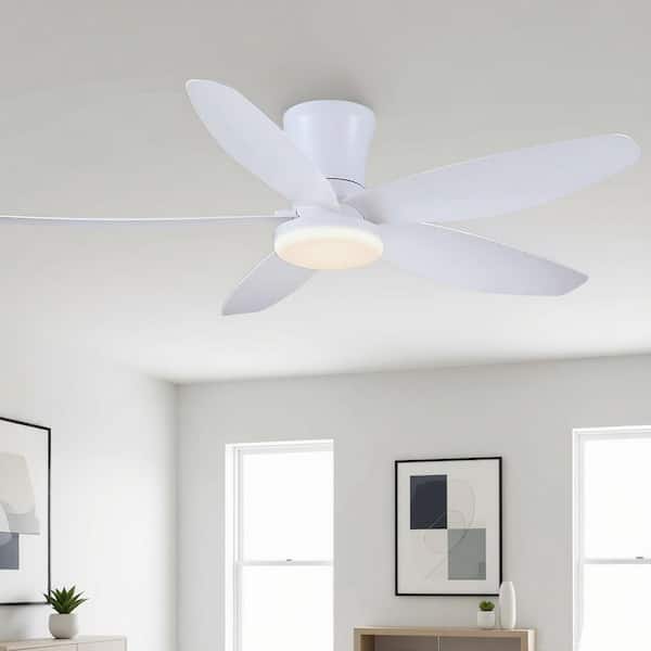 48 in Modern White Remote Control Flush Mount Standard Ceiling Fan with 3-Color Dimmable LED Light