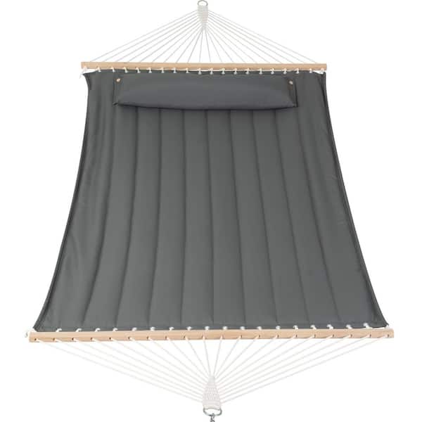 Double Hammock Quilted Fabric Swing with Spreader Bar, Detachable Pillow, 55" x 79" Large Hammock, Gray