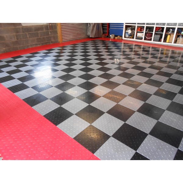 Ribtrax Pro One Car Garage Floor Tile Mat (Jet Black / Racing Red)