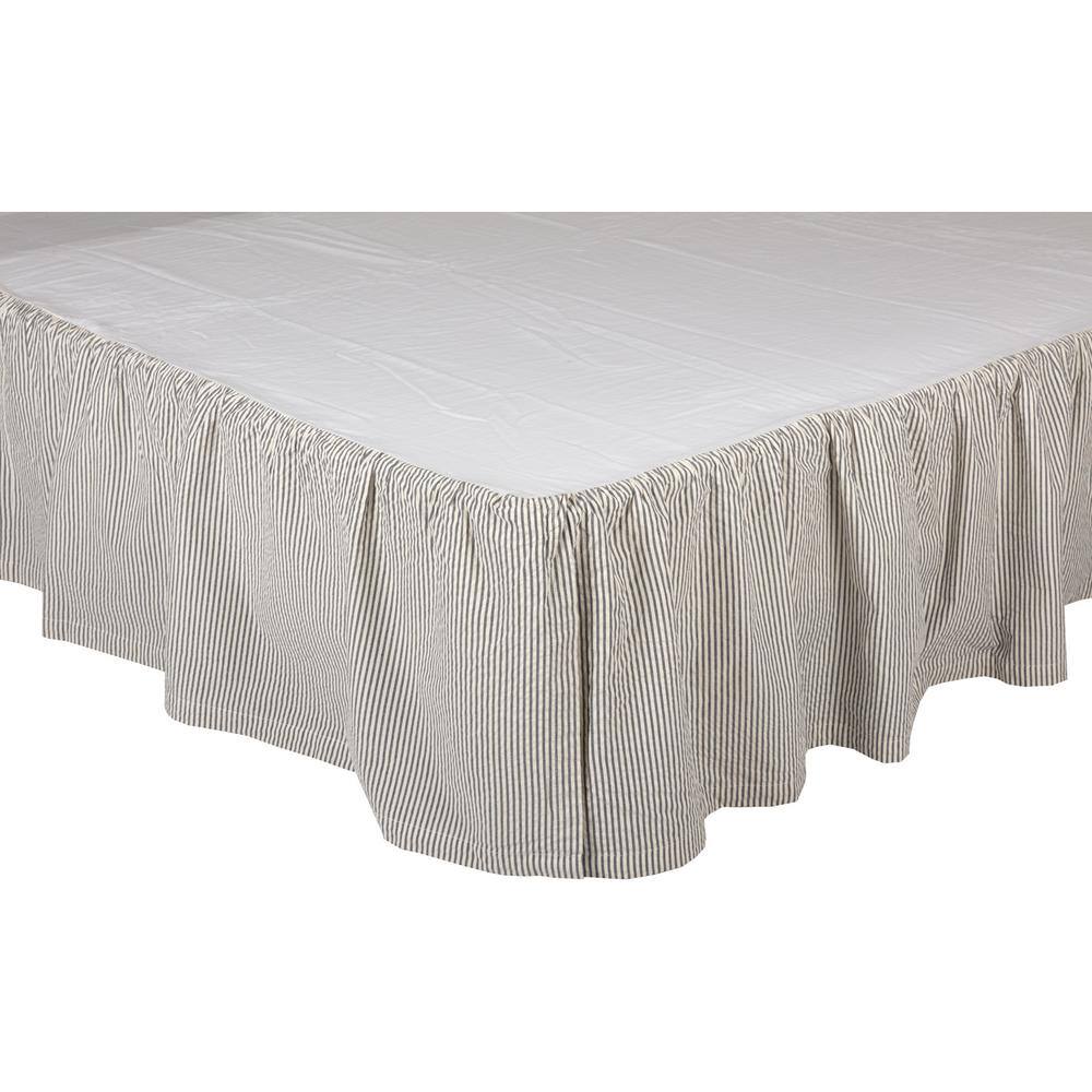 Denim Blue and White Cotton Queen Bed Skirt with Split Corners
