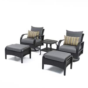 Barcelo 5-Piece Motion Wicker Patio Deep Seating Conversation Set with Sunbrella Charcoal Grey Cushions