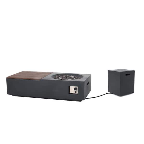 Noble House Flint Dark Gray Rectangular Stone Fire Pit Table with Tank Holder