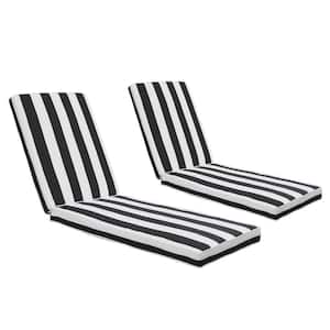 Black White Striped Outdoor Lounge Chair Cushion Replacement (2-Pack)