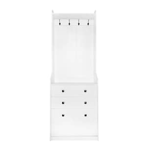 27.5 in. W Narrow Hall Tree with Flip Drawer with 4 Hanging Hooks and Drawers, Adjustable Shoe Storage Cabinet in White