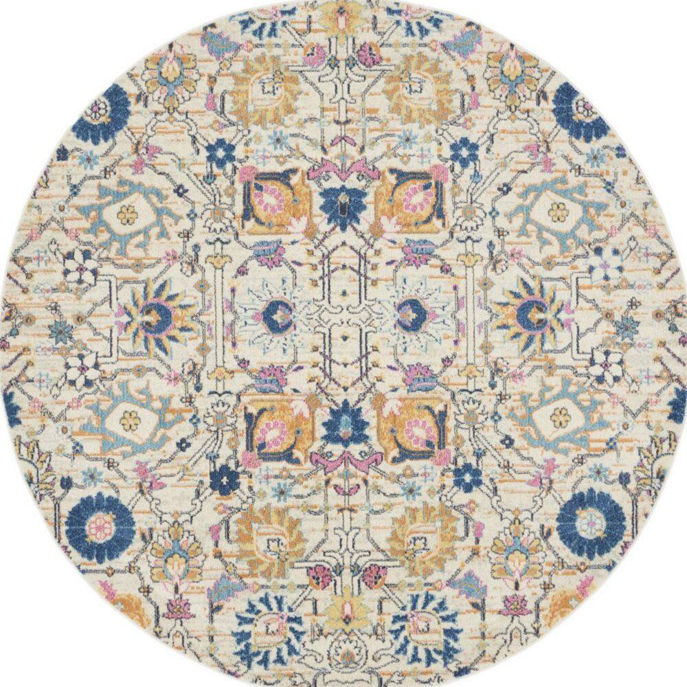 8' Round White Floral Washable Area Rug Runner Rug price history on PriceWatchPro