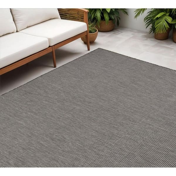 Charcoal 5 ft. x  7 ft. Woven Abstract Polyester Rectangle Indoor/Outdoor Area Rug