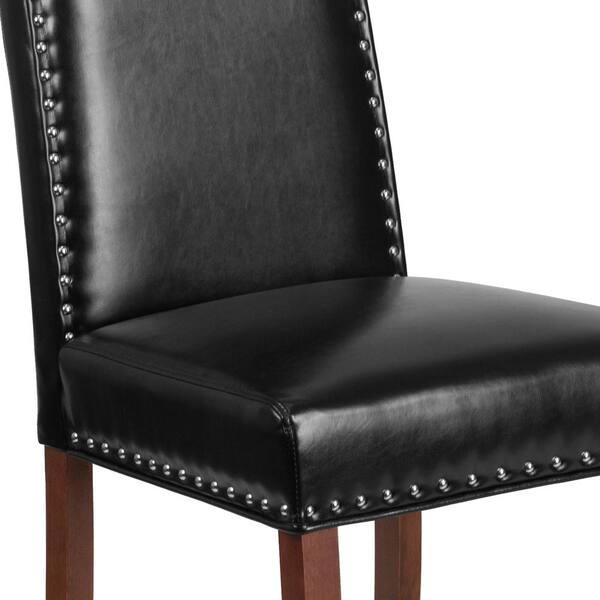 black leather parsons chair set 2