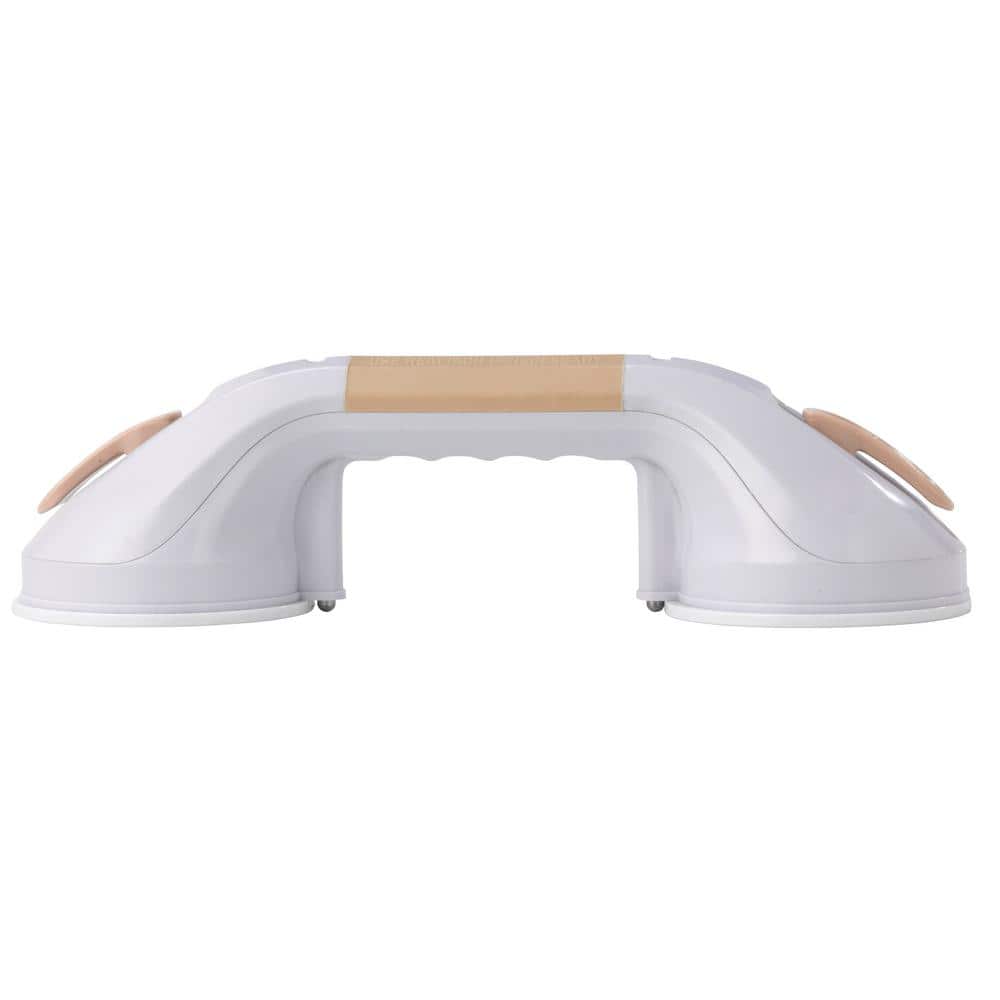 12" White and Beige Suction Cup Grab Bar with Safety Indicator