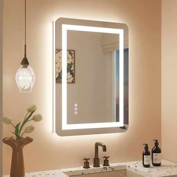 20 in. W x 28 in. H Rectangular Frameless Front and Backlit LED Lighted Wall Mounted Bathroom Vanity Mirror