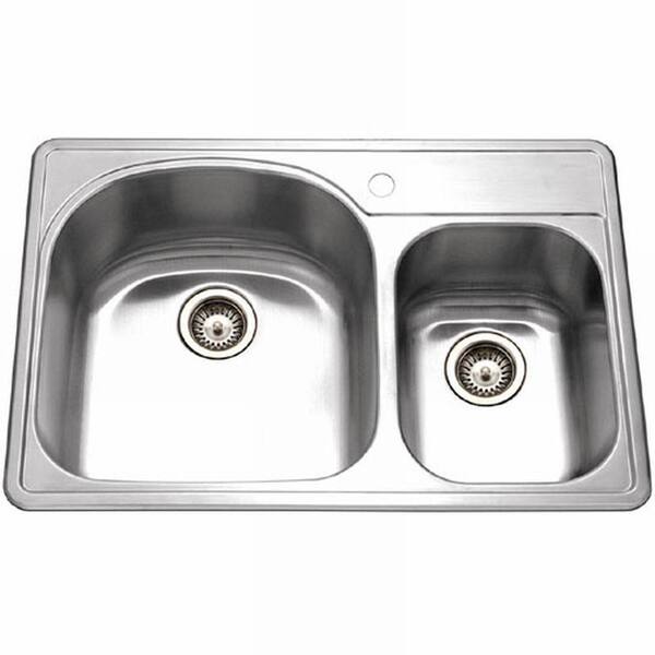 HOUZER Premiere Designer Series Drop-In Stainless Steel 33x22x9 1-Hole Double Basin Kitchen Sink