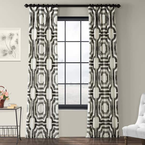 Exclusive Fabrics & Furnishings Mecca Steel Printed Room Darkening Curtain - 50 in. W x 96 in. L Rod Pocket with Back Tab Single Window Panel