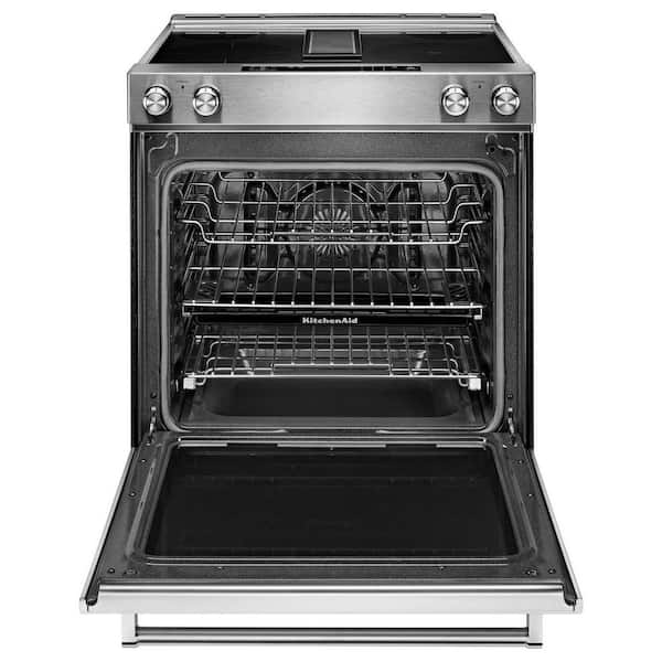 6.4 cu. ft. 4 Burner Element Downdraft Slide-In Electric Range with Self-Cleaning Convection Oven in Stainless Steel