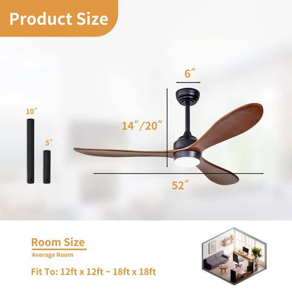 52 in. Integrated LED Indoor Downrod Mount Matte Black Standard Ceiling Fan with Dimmable Light and Remote DC Motor
