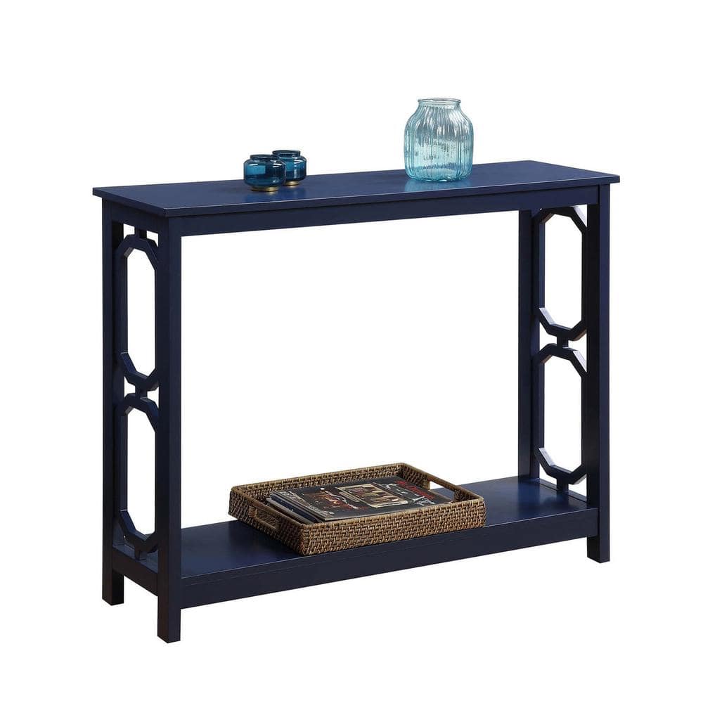Cobalt Blue Omega Console Table with Geometric Shelf, 40"