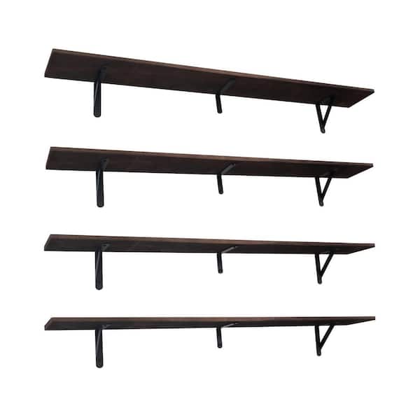 Unbranded 47 in. W x 5.9 in. D Brown Wood Floating Shelves, Decorative Wall Shelf with Invisible Brackets(Set of 4)