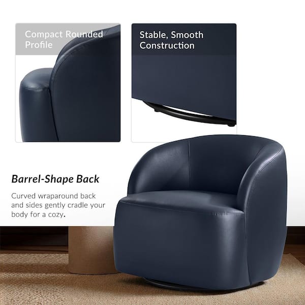 JAYDEN CREATION Braisee Modern Navy Faux Leather Barrel Chair with