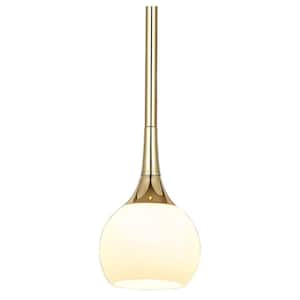 1-Light Polished Brass Standard Pendant with Opal Glass Shade