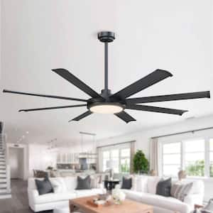 60 in. Indoor Integrated Dimmable LED Matte Black 8-Blades Ceiling Fan with Light and Remote Control