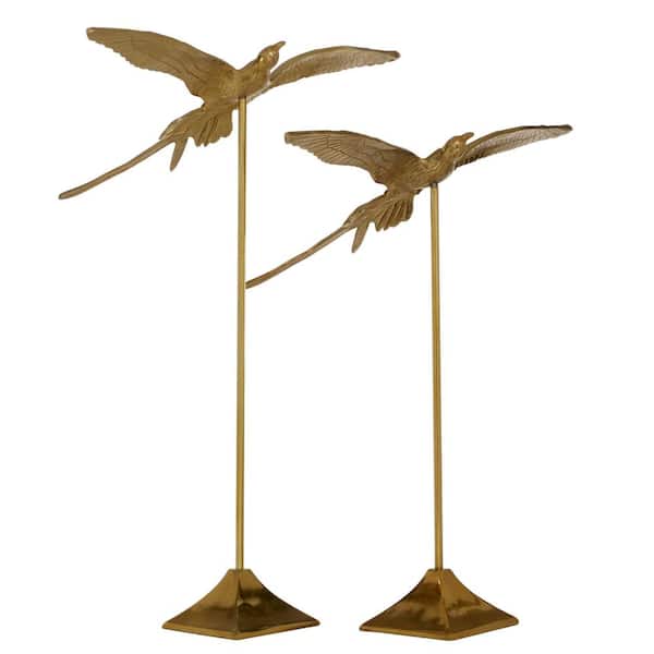 Litton Lane Gold Aluminum Bird Sculpture (Set of 2)