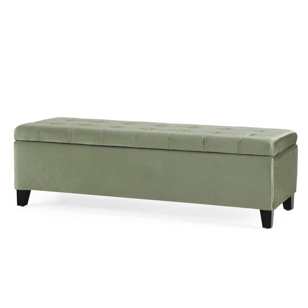 Pale Green Velvet Rectangle Storage Large Ottoman