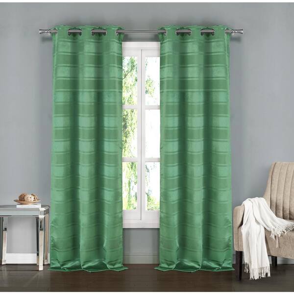 Kelvin Stripe Emerald Green Polyester Blackout Grommet Window Curtain - 38 in. W x 84 in. L (2-Pack)