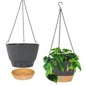 10 in. Dia Drak Gray Plastic Hanging Basket with Visible Water Level (2-Pack)